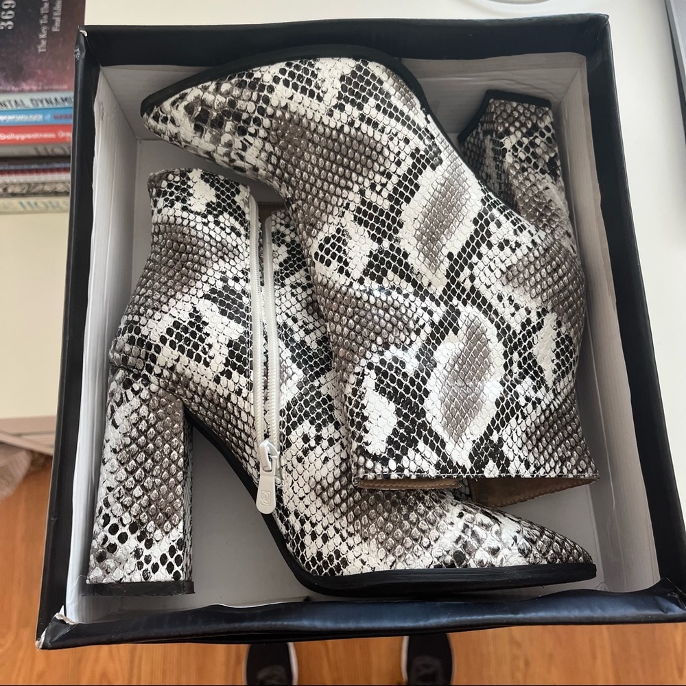 Snakeskin booties